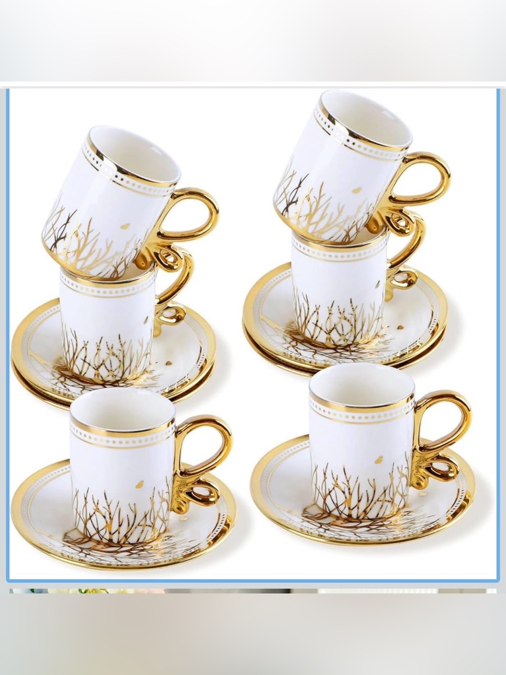 Turkish Elegant White and Gold Porcelain Coffee Cup Set - Picture 1 of 14